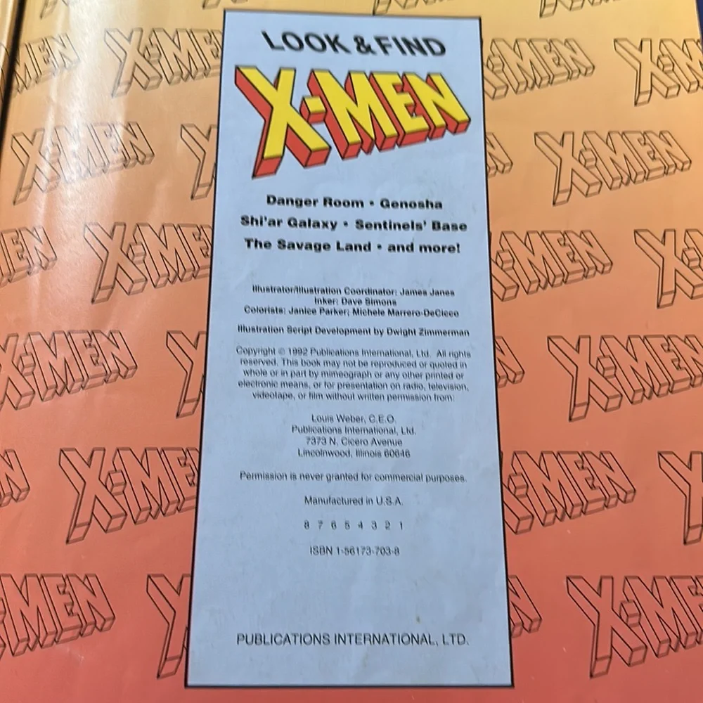 1992 Marvel X-Men Look and Find Hardcover 1st Printing Vintage Comic Book